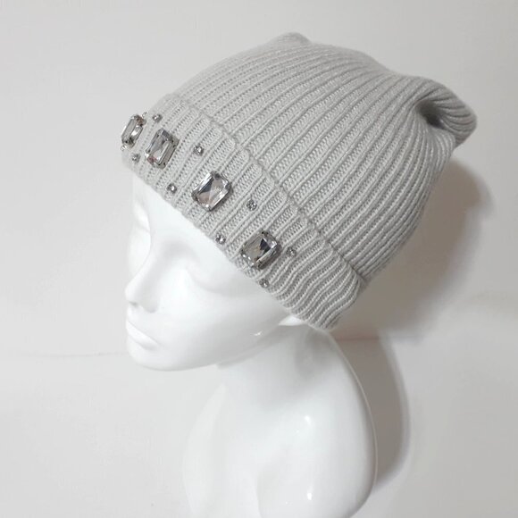 NWOT Indigo light grey beanie hat with crystal embellishments - Picture 9 of 12
